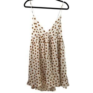 NWT Zara Cream Brown Polka Dot Tie Open Back Deep V-Neck Sundress‎ Boho Dress L